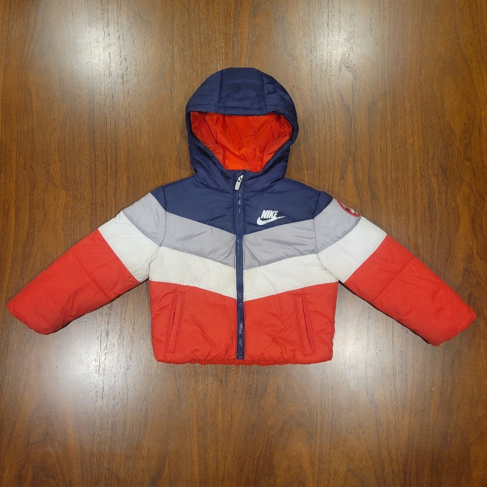 Nike Toddler Boys Hooded Chevron Colorblocked Puffer Jacket